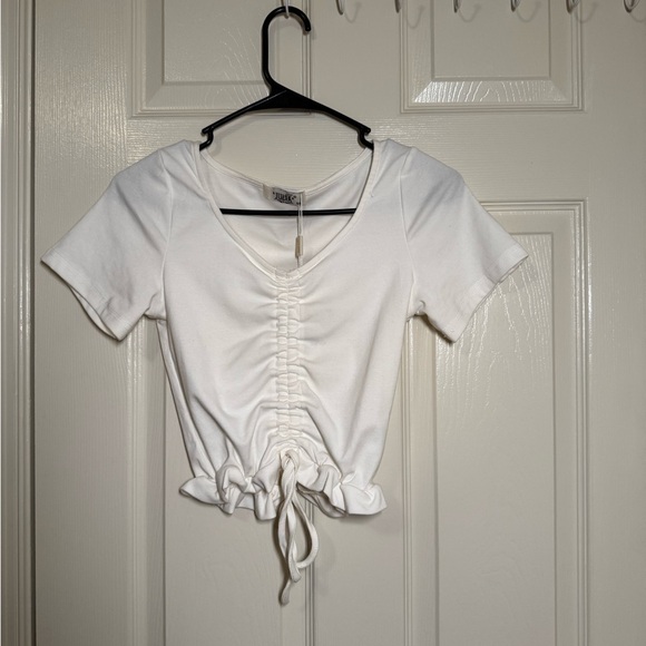 Julia Elegant White Ruched Short Sleeve Top - Picture 1 of 7